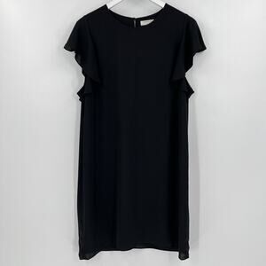 Aritzia Babaton Ruffle Short‎ Cap Sleeves Burt Mini Shift Dress Black Size Large